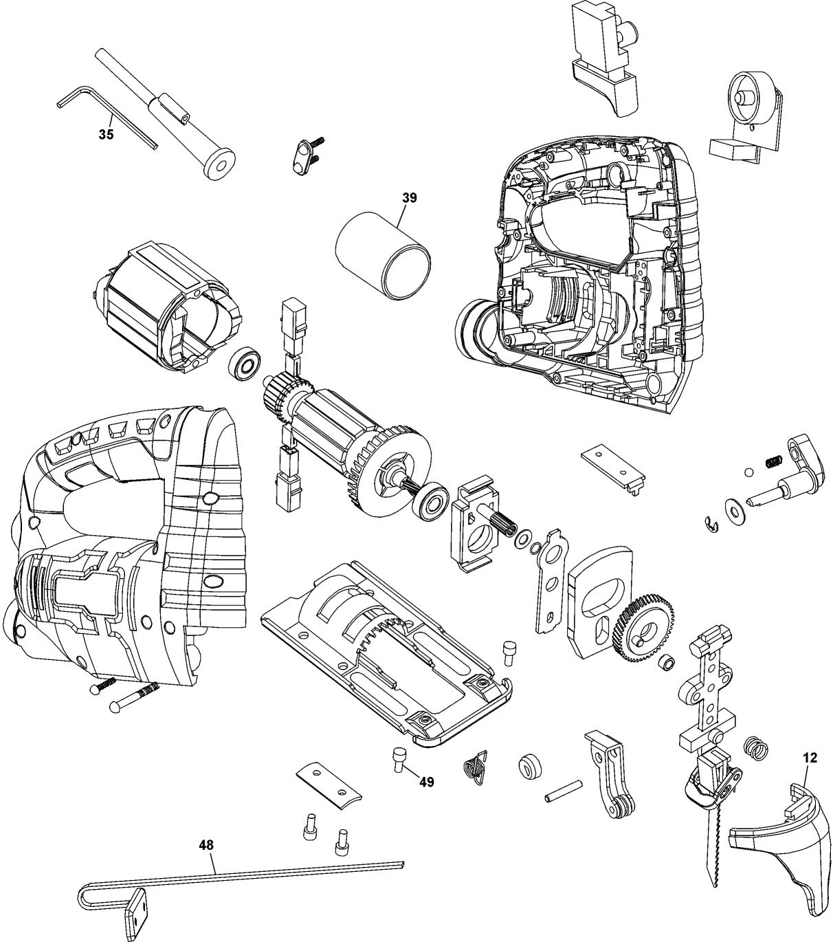 Default Diagram and Parts List for BDEJS4C Type 1 Black and Decker Jig Saw